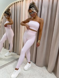 LEGGINSY LAMONNE LOGO Z HAFTEM PUDROWY RÓŻ