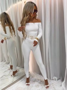 LEGGINSY LA MONNE GOLD STRIPE BIAŁE