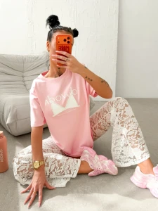 T-SHIRT DAMSKI OLAVOGA BRAFITTI PUDROWY RÓŻ