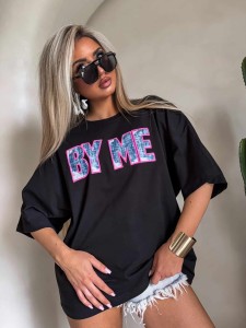 T-SHIRT BY ME JEANS CZARNY