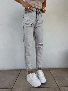 SPODNIE JEANSY BY ME MOM FIT PREMIUM SZARE