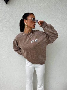 DEKATYZOWANA BLUZA BYME HAPPY 77 CIEMNY BEŻ