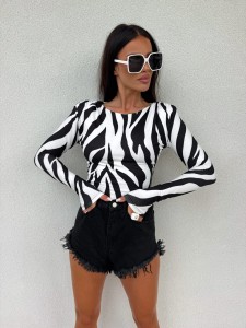 BLUZKA BY ME ZOR PRINT RIBS ECRU