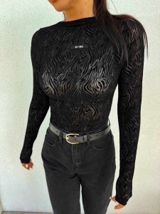 BLUZKA BY ME SKIN TRANSPARENT FLOCK ZEBRA CZARNA