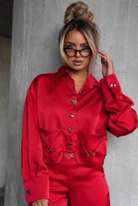 KOSZULA LAMONNE SCARLET SATIN SHIRT CZERWONA